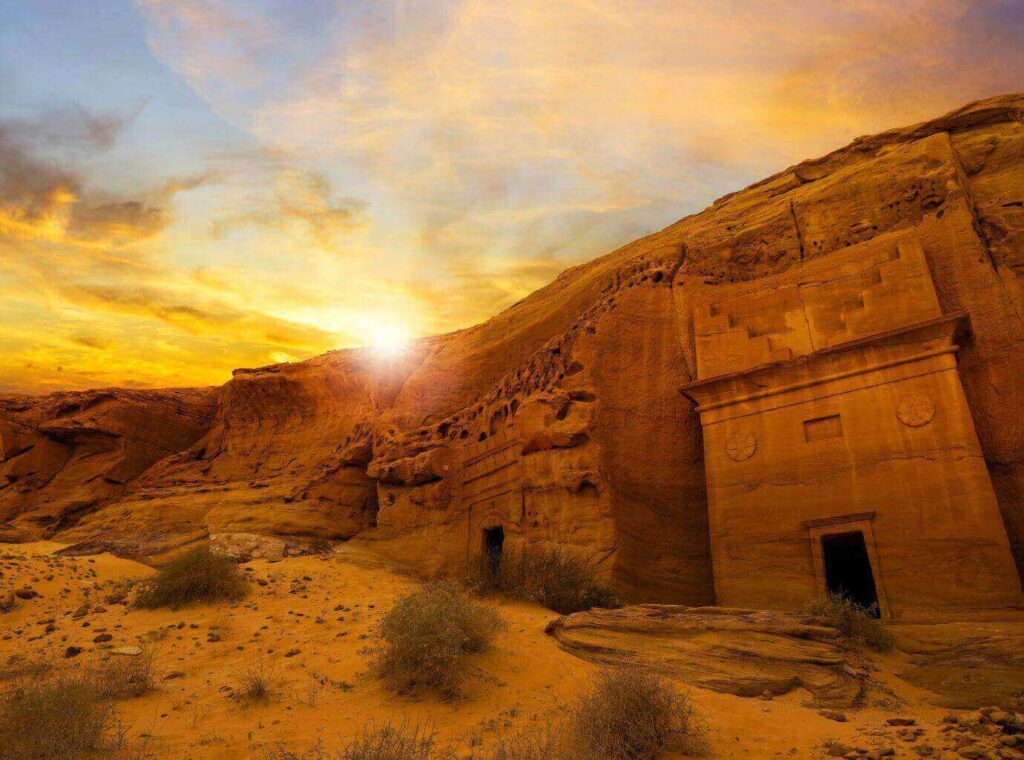 Ancient Nabatean tombs Madain Saleh archaeological site Al Ula Saudi Arabia