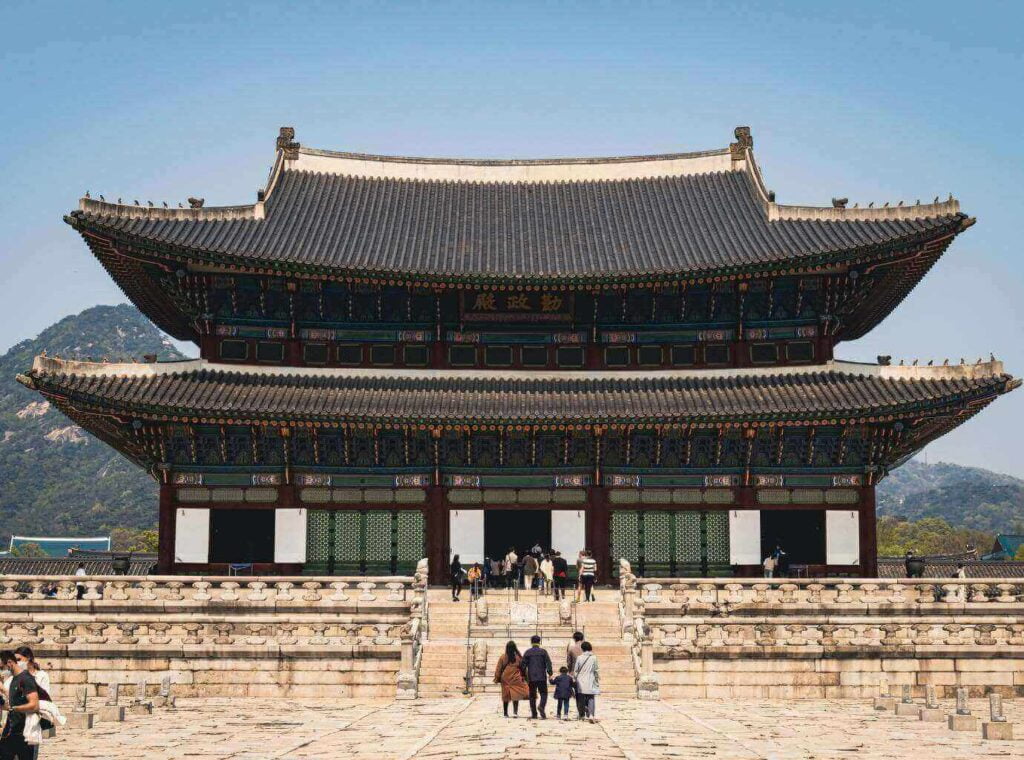 People Visiting a Temple Palace Seoul South Korea