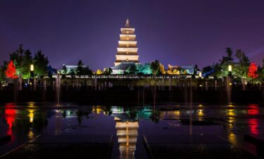 Giant Wild Goose Pagoda at night Xian China