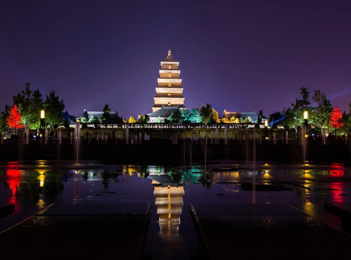 Giant Wild Goose Pagoda at night Xian China