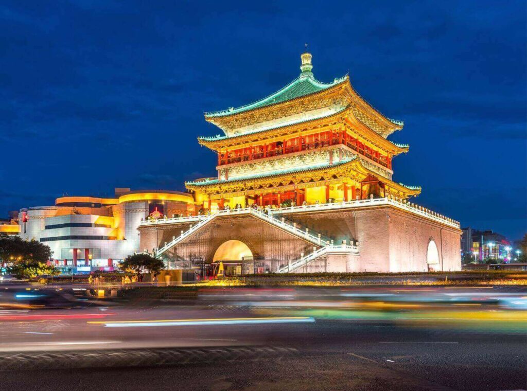 Illuminated Bell Tower Xian China